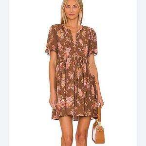 Spell & The Gypsy Meadowland Flutter Sleeve Mini Dress In Hazelnut Brown Size XS